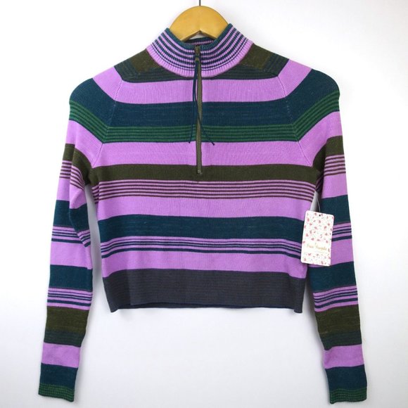 Free People Mock Neck Striped Crop Knit Top Size XS - Picture 6 of 12